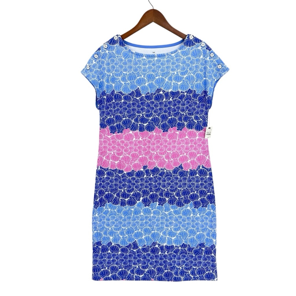 New TALBOTS Dress Seashell Blue Pink Color Block Beach Blue Pink